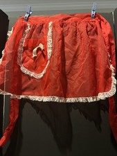 Vintage Red Polka Dot Sheer Ruffles Half Apron 1950s Vintage With White Lace