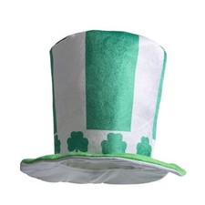 St.Patrick's Day Leprechaun Top Hat,Velvet Shamrock Clover Hat Green White