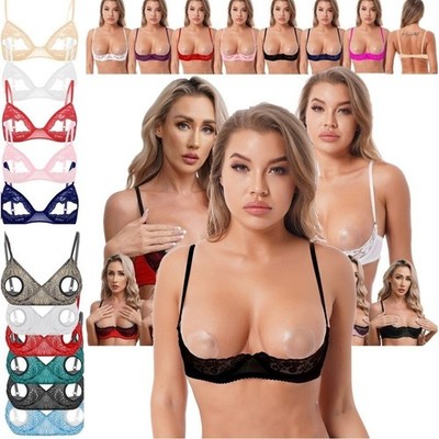 Sexy Women Lace Half Cup Bras Underwired Open Nipple Push Up Bra Top Nightclub