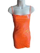 NWT Lucy In The Sky Orange Sequin Homecoming Mini Dress Juniors Size M