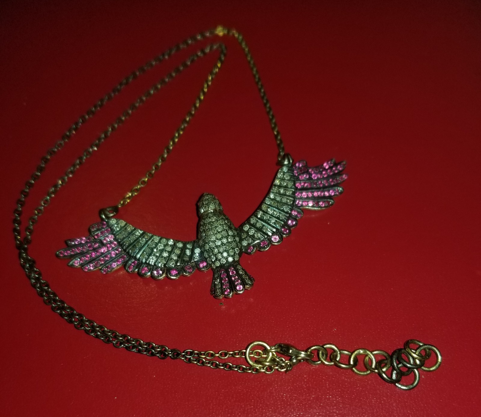 Stunning Soaring Bird Diamond Ruby Gold Plated 92… - image 3