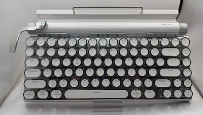 7KEYS Retro Typewriter Mechanical Bluetooth Keyboard - White & Chrome - USB-C