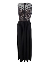 Nightway Women's Illusion Sequined Lace Gown (10, Black)