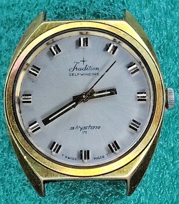 C1677 mens Works Tradition Skystar Self Winding Swiss Vintage Watch Runs lot