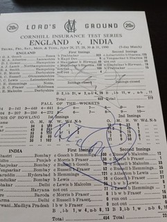 Graham Gooch Hand Signed 333 completed scorecard England v India Lord's 1990