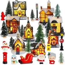 29 Pieces Christmas Village Set Lighted Houses for Christmas Village Xmas Sce...