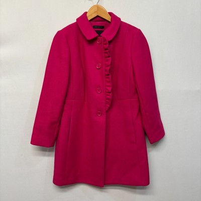 Talbots Women Wool Blend Trench Coat Size 12P 12 Petite Pink Woven Italy  C035 -1