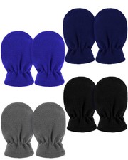 4 Pair Baby Toddler Winter Mittens 6-12m, 6-18 Months, Black, Grey, Navy Blue