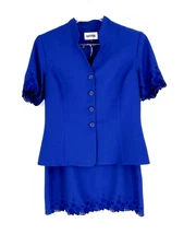 Kasper Womens 14 Skirt Suit Purple Embroidered Hem Short Sleeve