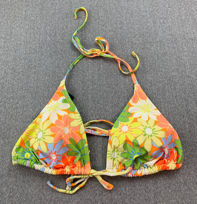 Wild Fable Floral Triangle String Bikini Swimsuit Top Large Yellow Daisy Orange