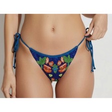 Parte inferior de bikini Oceanus mulata Christina Milian con cuentas azul floral borla pequeña