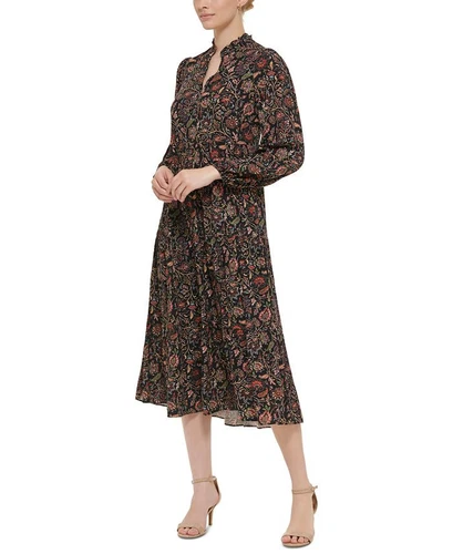 Jessica Howard Women's Print Split Neck Midi Dress Black Size 8 Petite - Picture 3 of 3