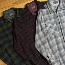 VTG Pendleton Loop Collar Board Shirt Mens Medium Wool 60s Shadow Plaid Lot Of 3