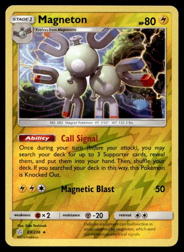 Magneton 69/236 Rare Cosmic Eclipse Pokemon Reverse Holo Damaged