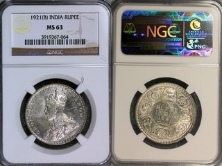 1921 B British India Rupee NGC MS63 Scarce Date
