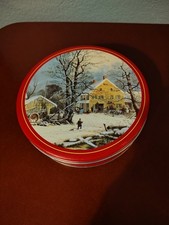 Currier & Ives Empty Round Tin Winter In The Country: A Cold Morning "