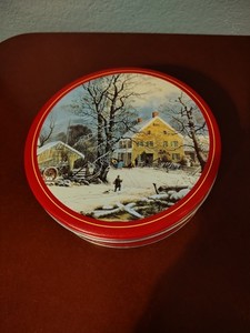 Currier & Ives Empty Round Tin Winter In The Country: A Cold Morning "