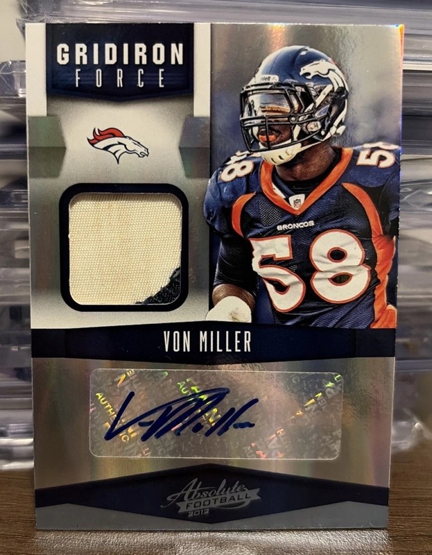 2012 Absolute Football VON MILLER GRIDIRON FORCE PATCH AUTO /10 GAME USED RARE