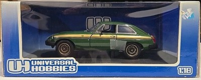 Universal Hobbies 1/18 Scale Diecast - 4458 MG MGB GT Jubilee Edition Green/Gold