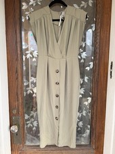 ASOS Tailored Olive Midi Button Up Sheath Dress Women’s Size 4 NWT Missing Belt
