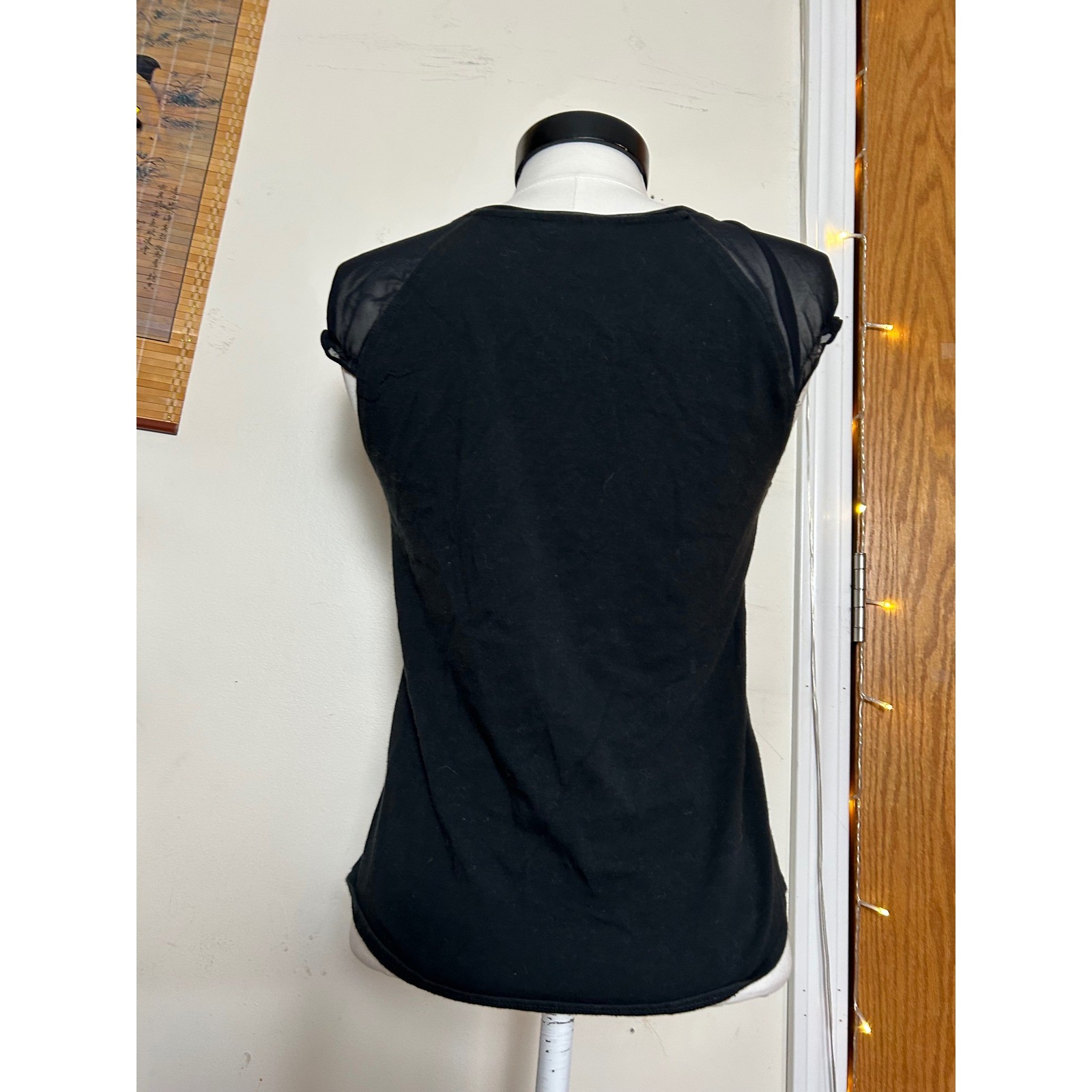 Express Black Sheer Cap Sleeve V Neck Basic Top T… - image 4
