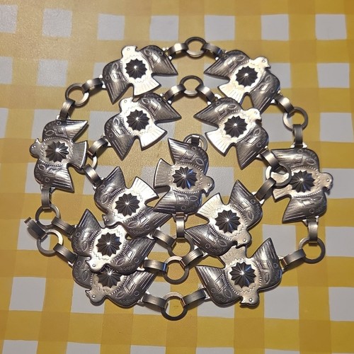 Vintage Silver Tone Metal Thunderbird Concho Link Chain Belt Western Unisex 38"