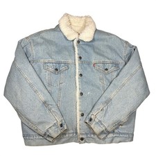 Vintage 1989 Levis Sherpa Lined Denim Trucker Jacket Made in USA Light Wash XL