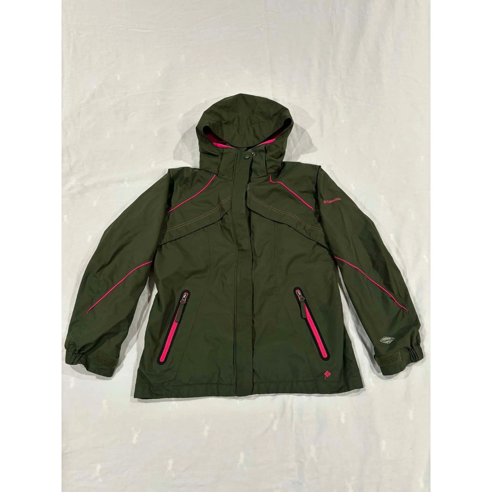 Columbia Girls Insulated Ski Jacket Green Pink Omni Heat Size 14 16 Waterproof