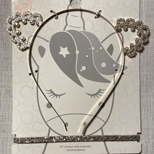 Silver and Gold Headband with ears and sparkly rhinestone Choker Set for girls