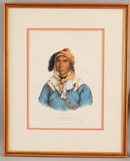Antique 1843 Western McKenney Hall Indian Tribes Seminole Chief Lithograph