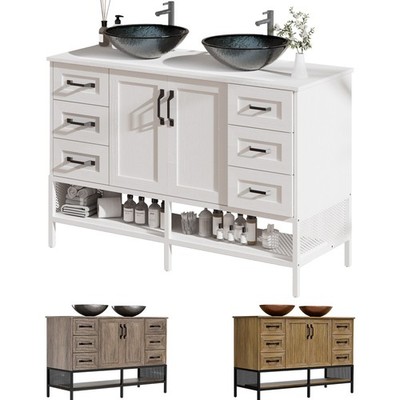 48'' Bathroom Vanity w/ Double Sink Freestanding Bath Vanity Cabinet Drawer New