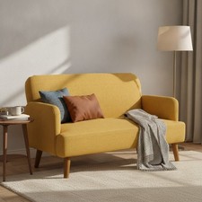 eBay 2 Seater Sofa Small Velvet Loveseat Yellow Modern Rubberwood Legs 130x74cm