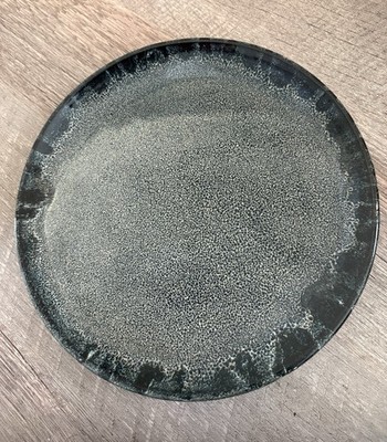 Vintage Ming Jun Speckled Black Stoneware Pottery Marked With Seal Plate 8-3/4''