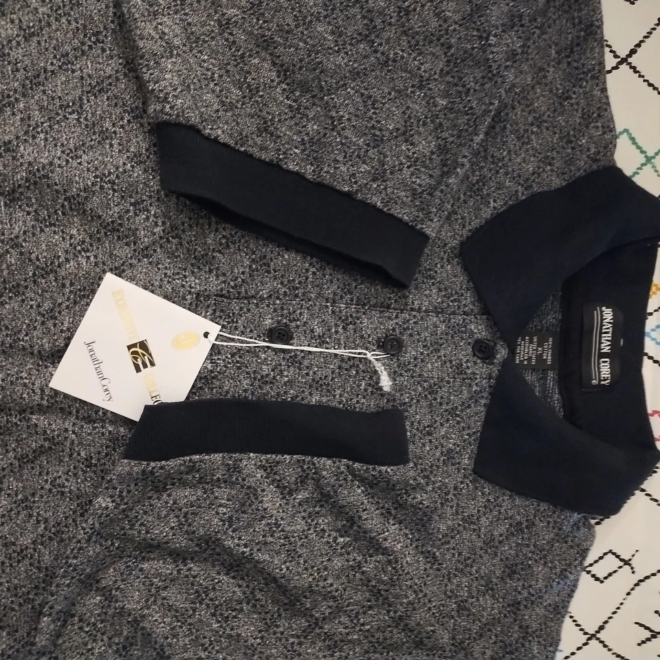 Jonathan Corey Medium Polo Style Dress Shirt Black Gray Executive Collection - Image 2 of 4