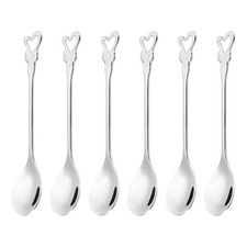 6pcs Coffee Spoons, Heart Tea Spoons Stainless Steel, Silver