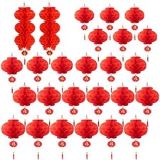 30 Pieces Chinese Round Hanging Red Lanterns Decorations for 2026 New Year Sp...