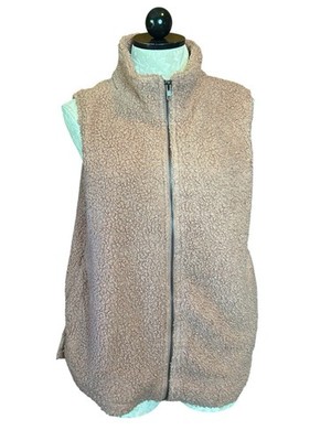Umgee Dusty Pink Sherpa Full Zip Vest Turtleneck Sz L Pockets Teddy Bear Jacket