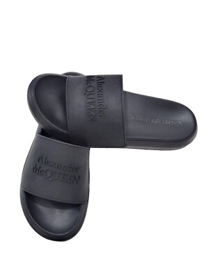 Alexander McQueen Logo Embossed Strap Slides Sandals Black  display picture 1