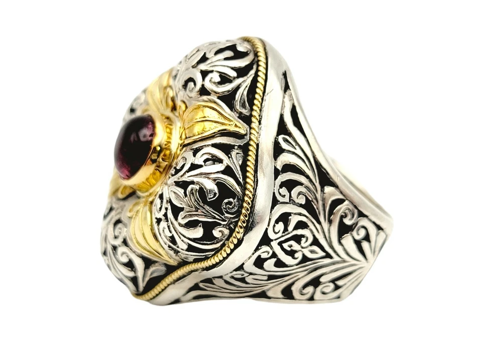 Anillo Konstantino Turmalina Cabujón Plata 925 Filigrana Oro Amarillo 18K Talla 6.5 Foto 2 de 4