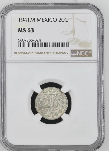 Mexico 20 Centavos 1941 M NGC MS 63