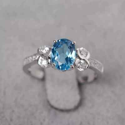 2Ct Oval Cut Lab Created Blue Topaz 14K White Gold Plated Engagement Ring