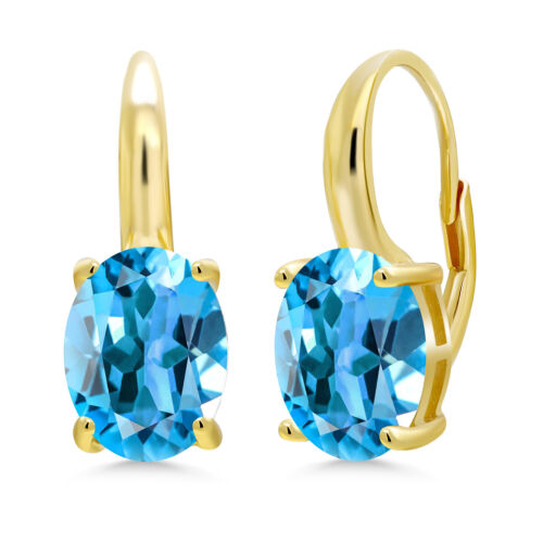 18K Yellow Gold Plated Silver Swiss Blue Topaz Earrings For Women (8.00 Cttw,