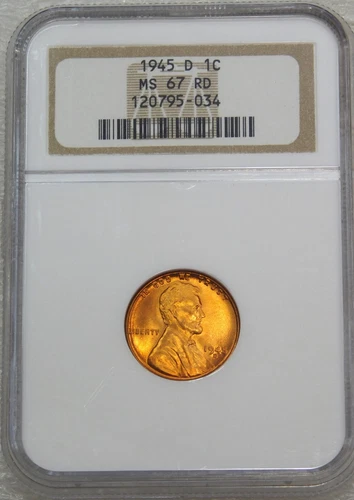 1945-D Lincoln Wheat Cent NGC MS67RD Bright Rich Red Nice Luster PQ #A173B