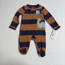 Carter's Dinosaur 2-Way Zipper Sleeper Brown Navy Blue Stripes Size Newborn