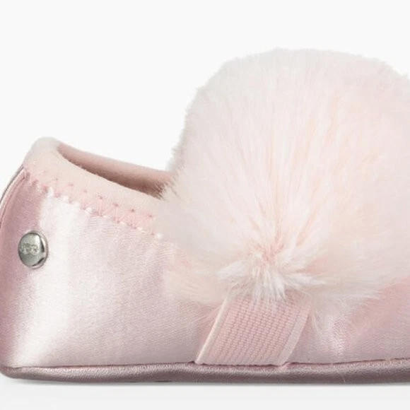 NUEVO UGG Bebé Infante Pelusa Rosa Claro Satén Imitación Piel Abullonada Vestido Ballet Planos Foto 3 de 4