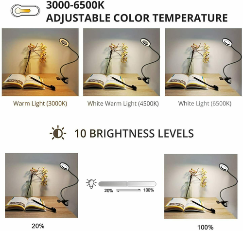 Clip On Desk Lamp LED Flexible Arm USB Dimmable Study Reading Table Night Light - Picture 6 of 11