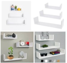U Shaped Floating Shelve Set Of 3 Wall Mounted Display Wooden Storage Shelf Unit