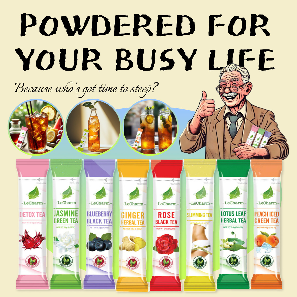 Powder Mix 100% Natural Detox Black Green Fruit Tea Pack