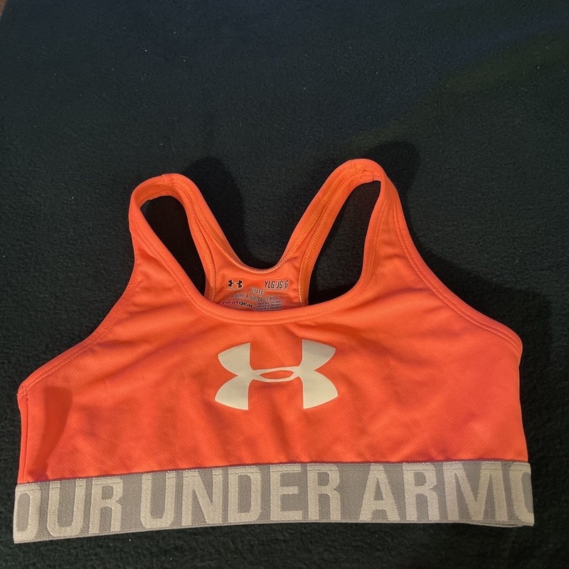 Under Armour Girls YLG Heat Gear Fitted Sports Bra Orange Gray NWOT