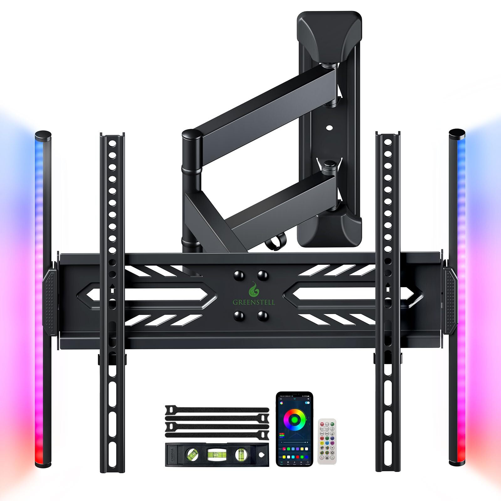 Tv Wall Mount With Led Lights Full Motion Tv Mount For 2665 Inch Tvs Diy Tv Back-image